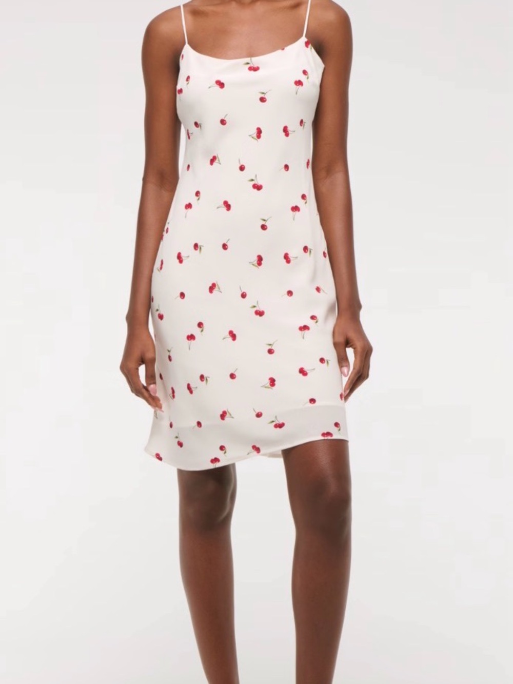 Abercrombie & Fitch Cream Slip Midi Dress with Red Cherry Print